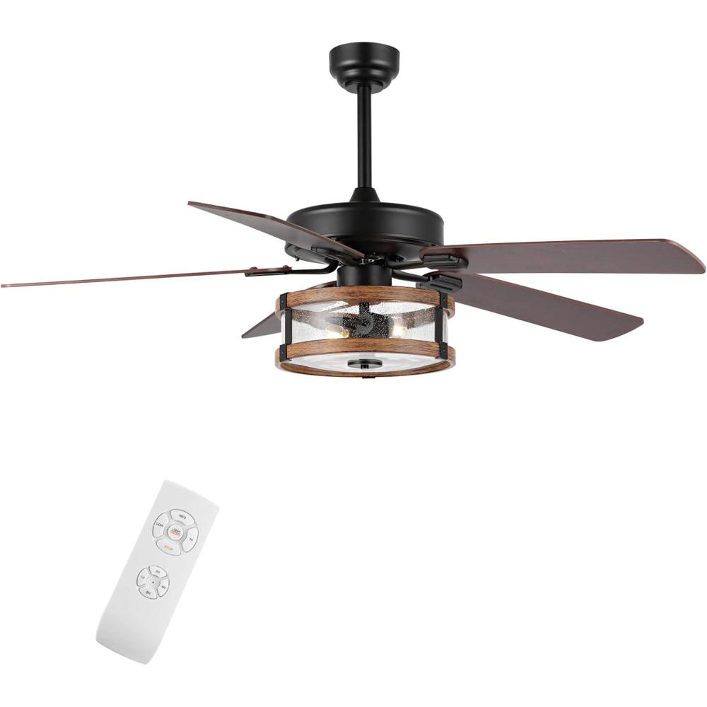 imageJONATHAN Y JYL9611A Joanna 52quot 2Light Rustic Industrial IronWoodSeeded Glass MobileAppRemoteControlled LED Ceiling Fan Farmhouse Modern MidCentury Living Room Kitchen BlackBrownClear
