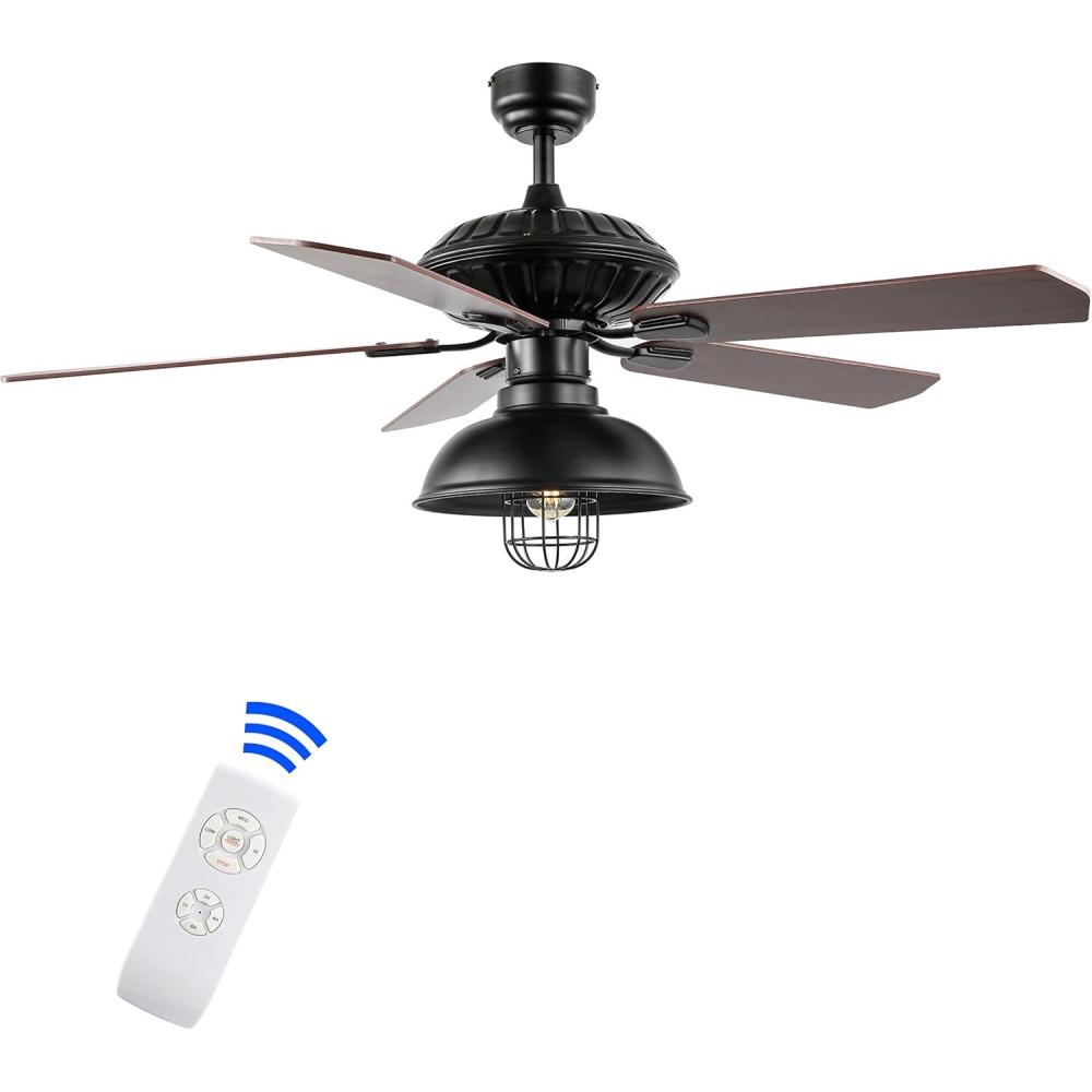imageJONATHAN Y JYL9615A Ashton Farmhouse Industrial Iron Dome Shade LED Ceiling Fan with Remote for Bedroom Living Room Dining Room 52quot 1 Light Black