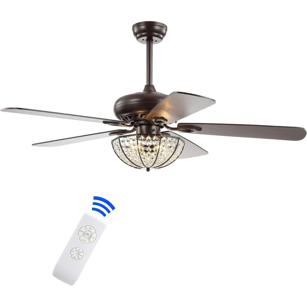 imageJONATHAN Y JYL9702A Joanna 52quot 3Light Bronze Crystal LED Ceiling Fan with Remote Classic Glam Traditional Transitional Office Living Room Family Room Dining Room Bedroom Oil Rubbed Bronze