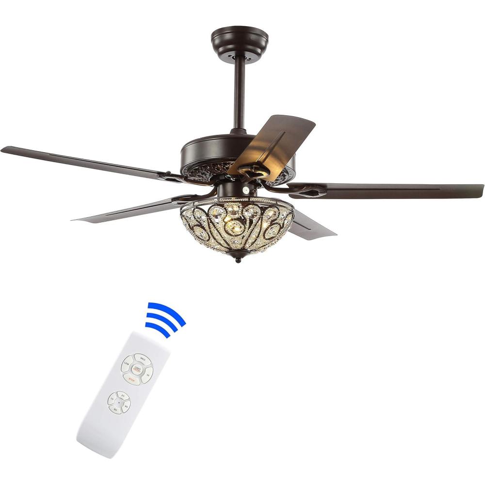 imageJONATHAN Y JYL9704A Ali 48quot 3Light Wrought Iron LED Ceiling Fan with Remote Classic Glam Traditional Transitional Office Living Room Family Room Dining Room Bedroom Oil Rubbed Bronze