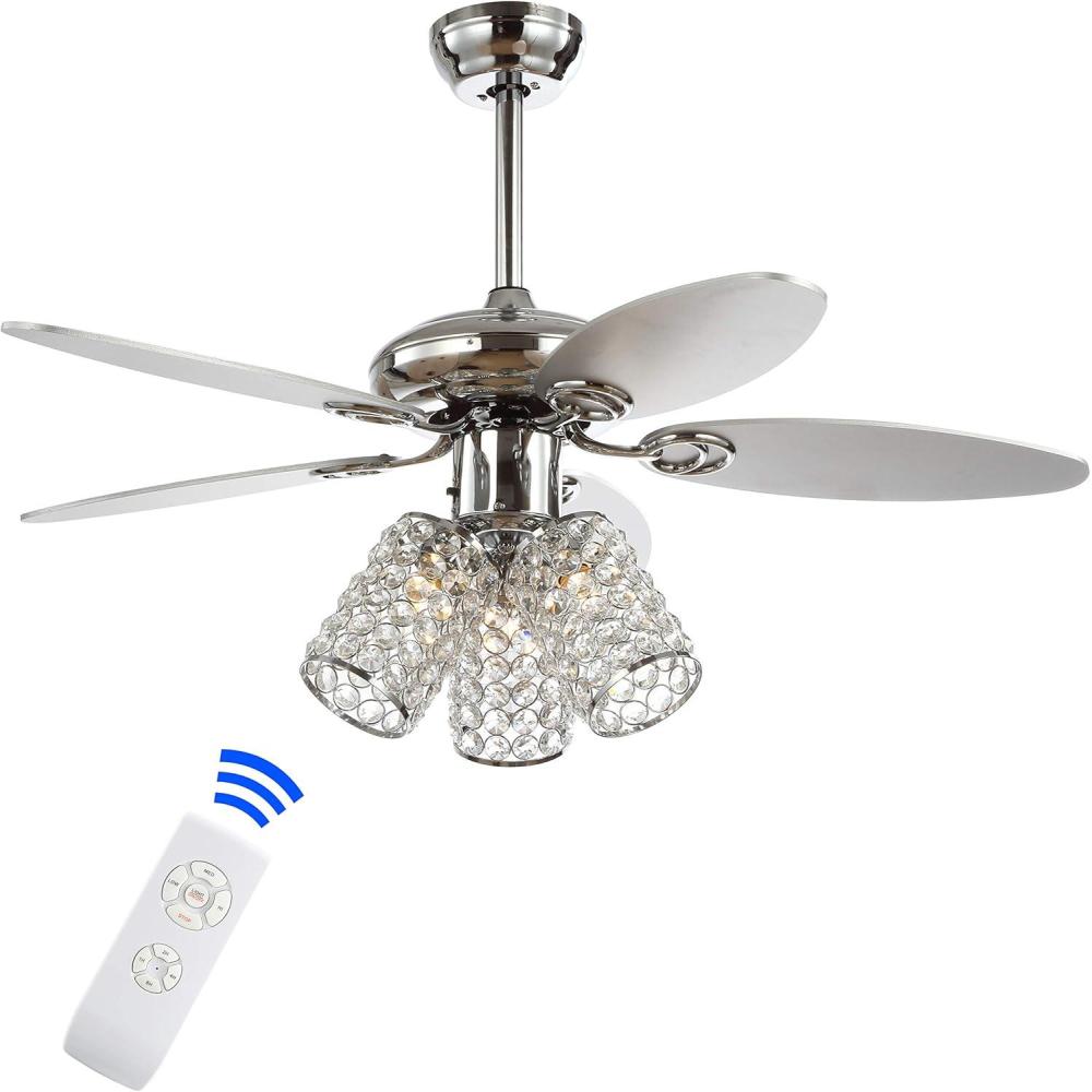 imageJONATHAN Y JYL9705A Kris 42quot 3Light Crystal LED Ceiling Fan with Remote Transitional Glam Classic Modern Contemporary Living Room Family Room Dining Room Bedroom Chrome