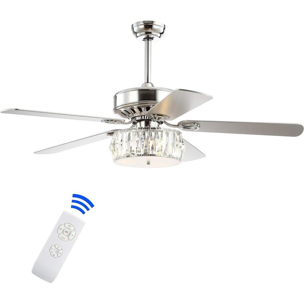 imageJONATHAN Y JYL9706A Mandy 52quot 3Light Crystal Prism Drum LED Ceiling Fan with Remote Transitional Glam Classic Modern Contemporary Office Bedroom Living Room Family Room Dining Room Chrome