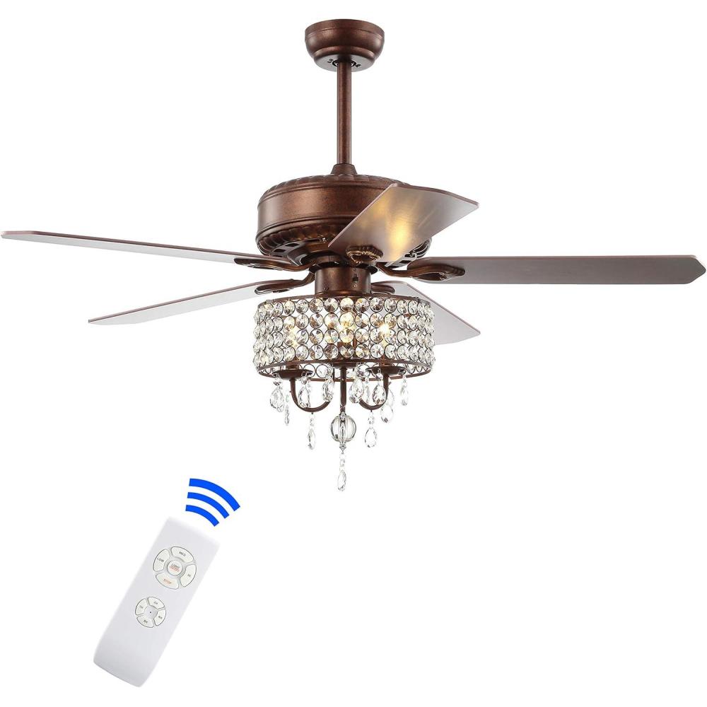 imageJONATHAN Y JYL9707A Becky 52quot Crystal LED Chandelier Fan with Remote Classic Glam Traditional Transitional for Home Kitchen Dining Room Guest Room Living Room Oil Rubbed Bronze