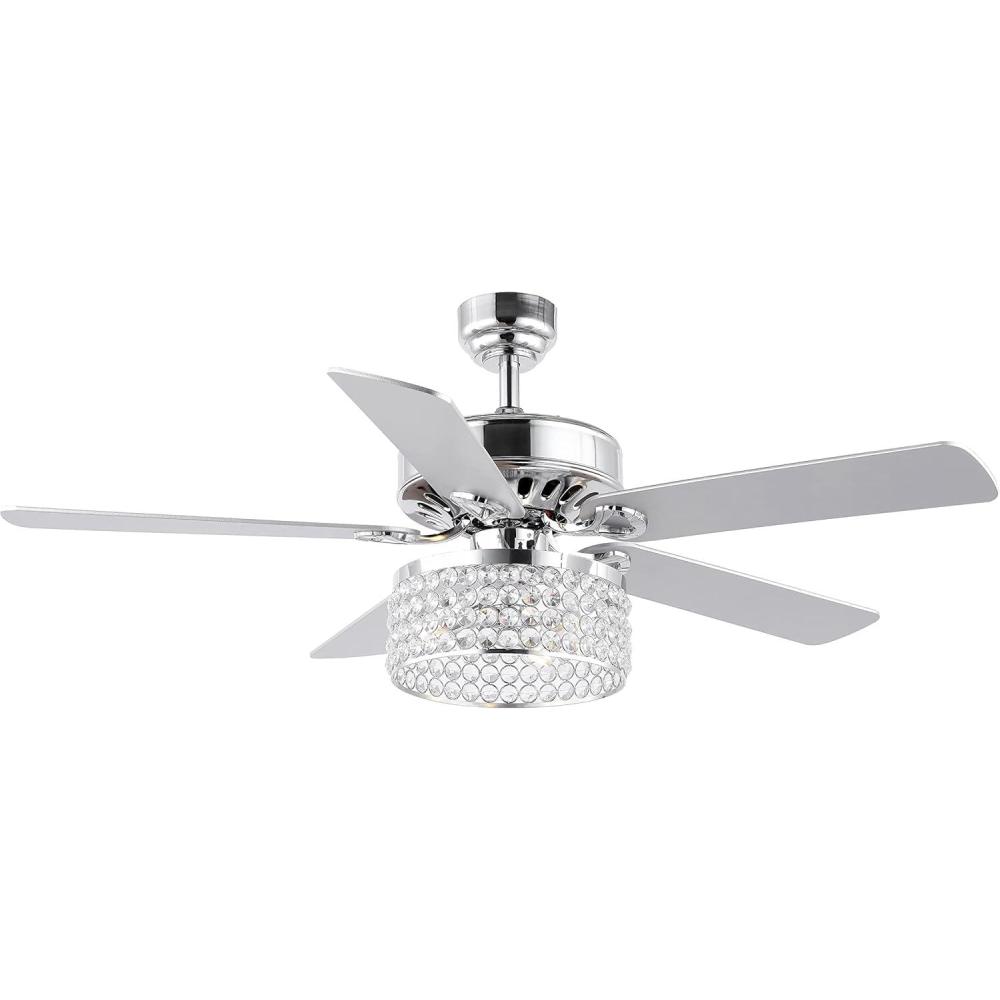 imageJONATHAN Y JYL9709A Kristie 52quot 3Light CrystalMetal Modern Glam Drum LED Ceiling Fan with Remote Glam Transitional Contemporary Shabby Chic Farmhouse Living Room Family Room Bedroom Chrome