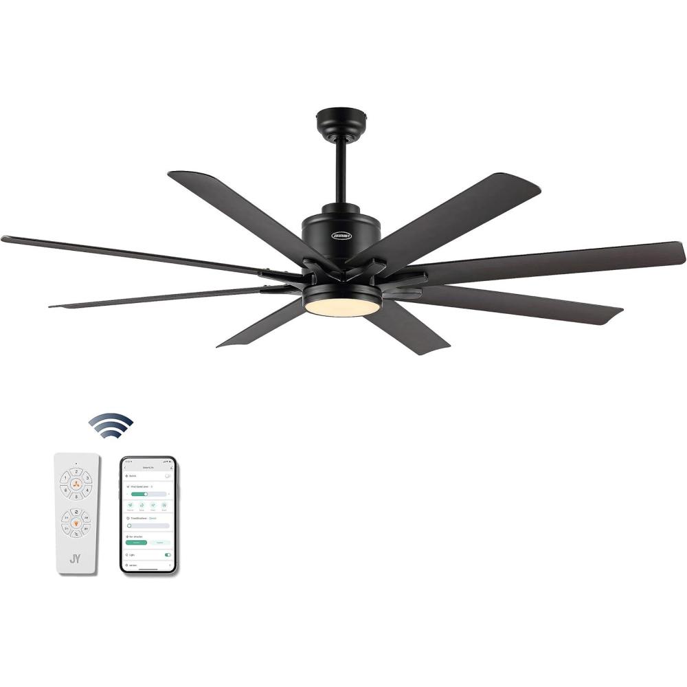 imageJONATHAN Y JYL9713A Octo 66quot 1Light Contemporary Industrial IronPlastic MobileAppRemoteControlled 6Speed Ceiling Fan with Integrated LED Light BlackDark Brown Wood FinishBlackDark Brown Wood Finish
