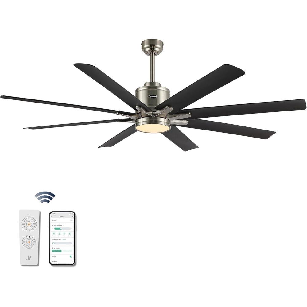 imageJONATHAN Y JYL9713A Octo 66quot 1Light Contemporary Industrial IronPlastic MobileAppRemoteControlled 6Speed Ceiling Fan with Integrated LED Light BlackDark Brown Wood FinishNickelDark Brown Wood Finish