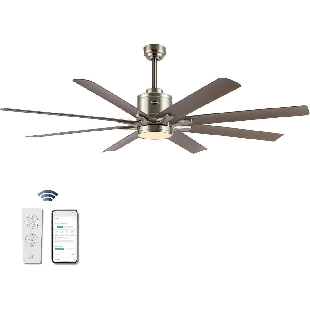 imageJONATHAN Y JYL9713A Octo 66quot 1Light Contemporary Industrial IronPlastic MobileAppRemoteControlled 6Speed Ceiling Fan with Integrated LED Light BlackDark Brown Wood FinishNickelGray Wood Finish