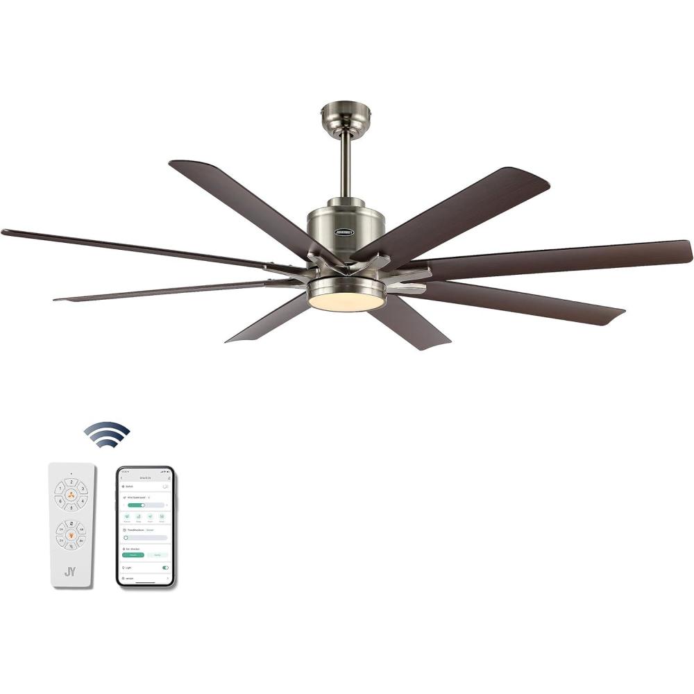 imageJONATHAN Y JYL9713A Octo 66quot 1Light Contemporary Industrial IronPlastic MobileAppRemoteControlled 6Speed Ceiling Fan with Integrated LED Light BlackDark Brown Wood FinishNickelNeutral Brown Wood Finish