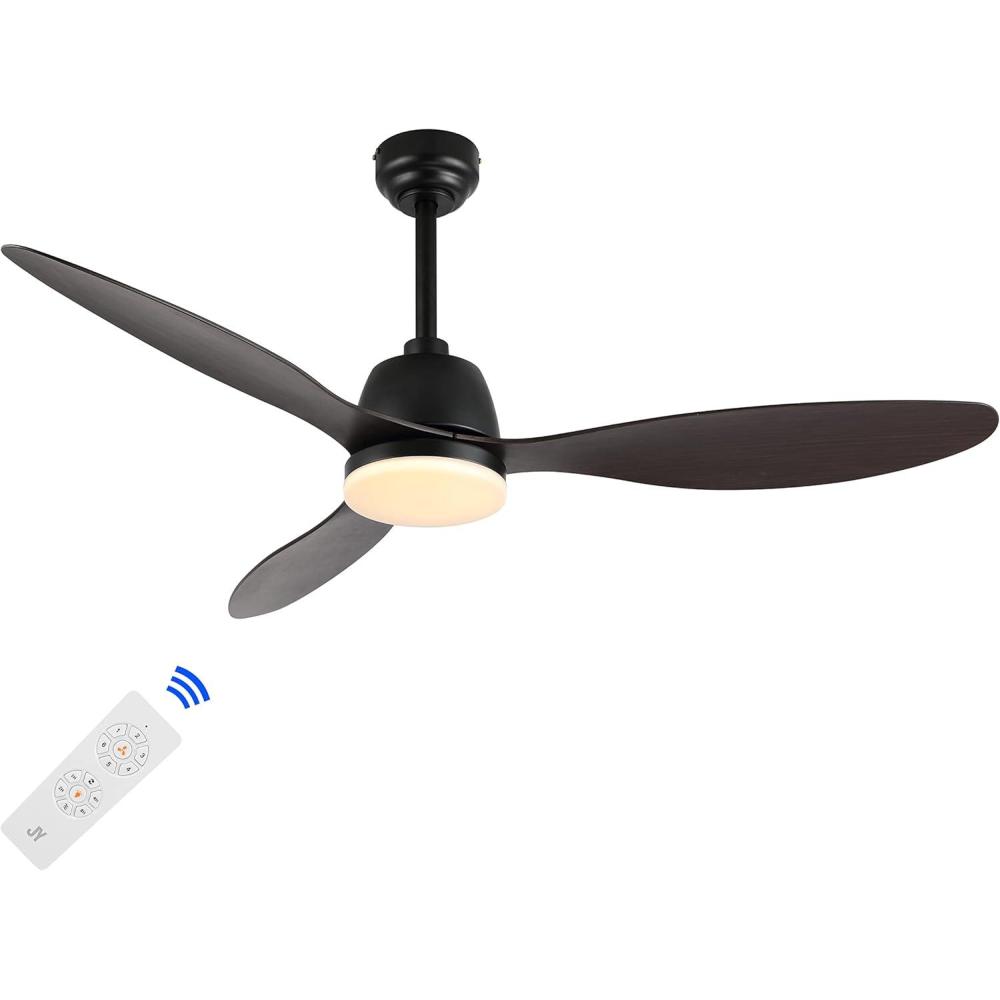 imageJONATHAN Y JYL9714A Audie 52quot 1Light MobileAppRemoteControlled 6Speed Propeller Integrated LED Ceiling Fan Coastal Contemporary Minimalist for Bedroom Living Room Office BlackDark Brown Wood