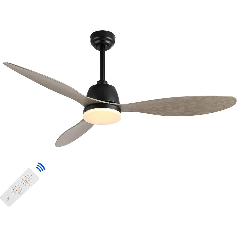 imageJONATHAN Y JYL9714A Audie 52quot 1Light MobileAppRemoteControlled 6Speed Propeller Integrated LED Ceiling Fan Coastal Contemporary Minimalist for Bedroom Living Room Office BlackGray Wood