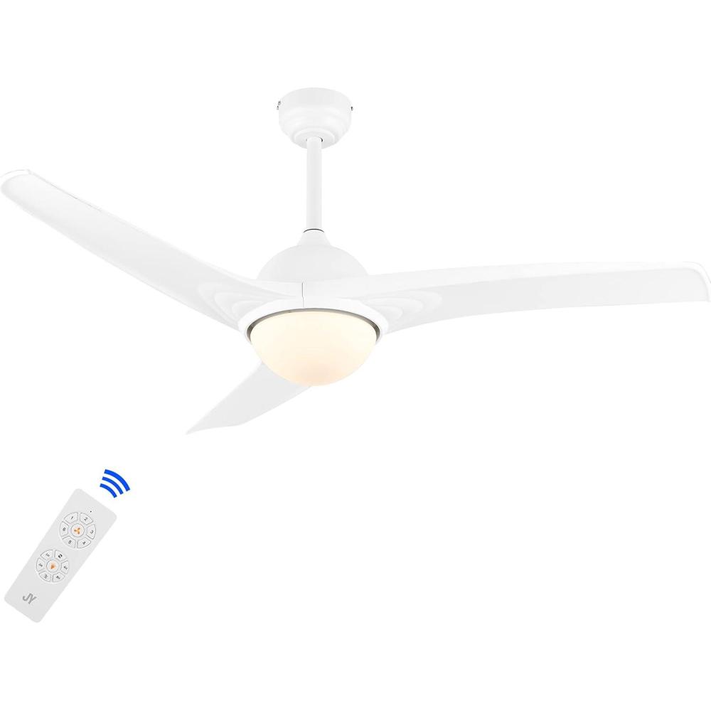 imageJONATHAN Y JYL9717B Sully 52quot 1Light MobileAppRemoteControlled 6Speed Propeller Integrated LED Ceiling Fan Contemporary Industrial Cottage for Bedroom Living Room Office Gray WoodWhite