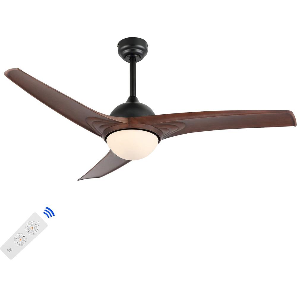 imageJONATHAN Y JYL9717B Sully 52quot 1Light MobileAppRemoteControlled 6Speed Propeller Integrated LED Ceiling Fan Contemporary Industrial Cottage for Bedroom Living Room Office Gray WoodNeutral Brown Wood