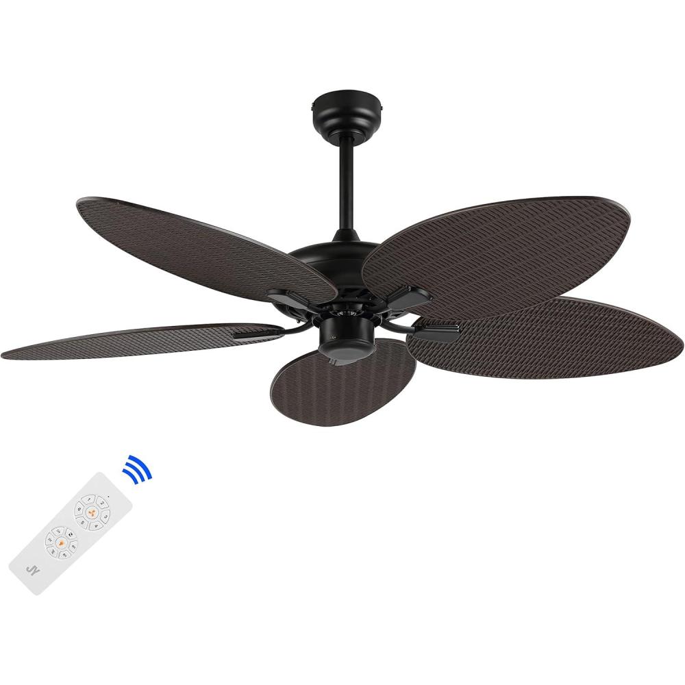 imageJONATHAN Y JYL9719A Raffles 52quot MobileAppRemoteControlled 6Speed Palm Blade Ceiling Fan Bohemian Coastal Industrial Modern Traditional for Bedroom Living Room Office BlackDark Brown Wood