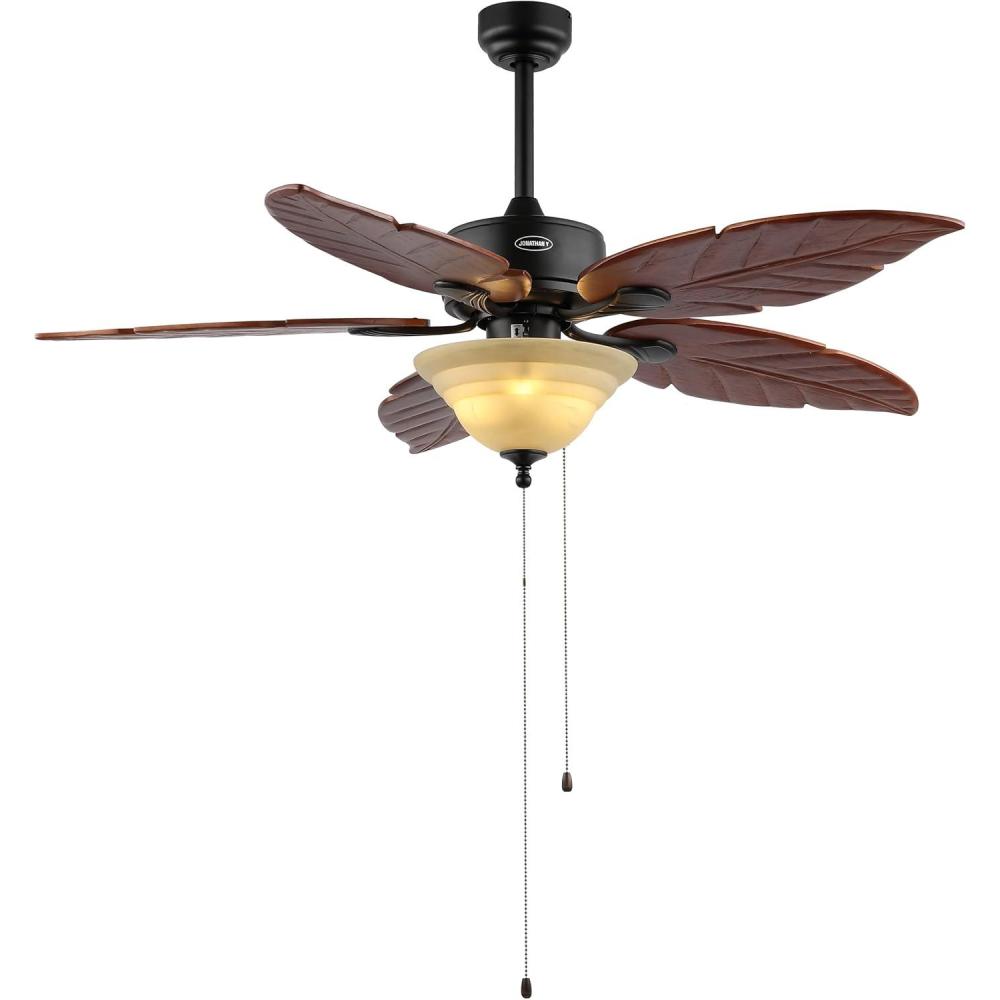 imageJONATHAN Y JYL9720B Poinciana 52quot 3Light Coastal Bohemian IronWood Palm Leaf LED Ceiling Fan with Pull Chain Rustic Eclectic Transitional Office Living Room Dining Room Bedroom Dark BrownDark Brown