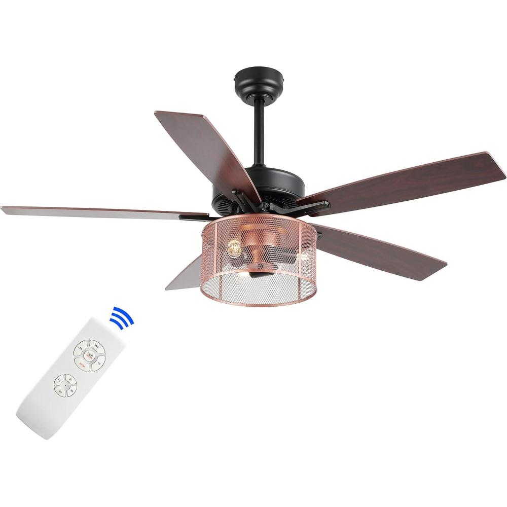 imageJONATHAN Y JYL9721A Max 52quot 3Light MobileAppRemoteControlled LED Ceiling Fan Bohemian Industrial Farmhouse Modern Contemporary Transitional for Bedroom Living Room Office Dark WalnutRed Cherry