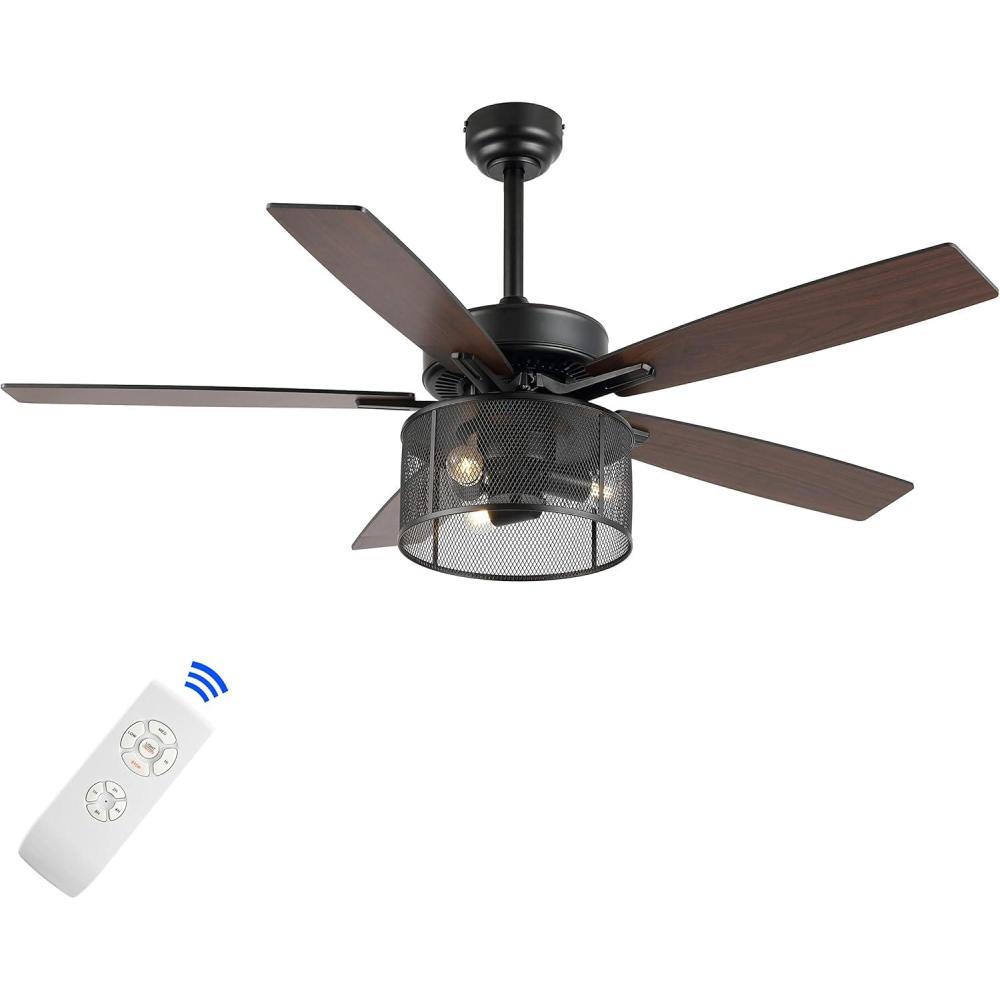 imageJONATHAN Y JYL9721A Max 52quot 3Light MobileAppRemoteControlled LED Ceiling Fan Bohemian Industrial Farmhouse Modern Contemporary Transitional for Bedroom Living Room Office Dark WalnutDark Walnut