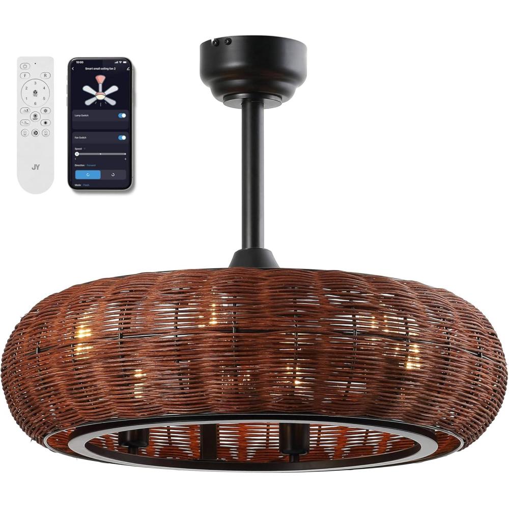 imageJONATHAN Y JYL9728A Cassidy 23quot 6Light Modern Bohemian 6Speed MetalRattan MobileAppRemoteControlled HeightAdjustable Lantern LED Ceiling Fan Dark BrownBlack for Living Room Dining RoomDark BrownBlack
