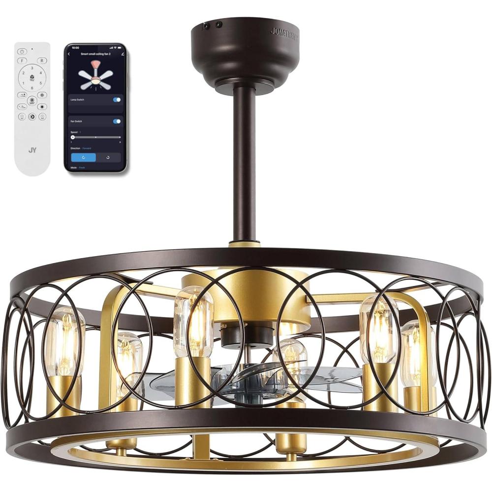 imageJONATHAN Y JYL9732A Celeste 216quot 6Light Industrial Farmhouse 6Speed Metal MobileAppRemoteControlled Caged LED Ceiling Fan Oil Rubbed Bronze for Living Room Dining RoomOil Rubbed BronzeGold Painting