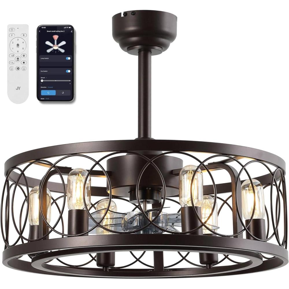 imageJONATHAN Y JYL9732A Celeste 216quot 6Light Industrial Farmhouse 6Speed Metal MobileAppRemoteControlled Caged LED Ceiling Fan Oil Rubbed Bronze for Living Room Dining RoomOilRubbed Bronze