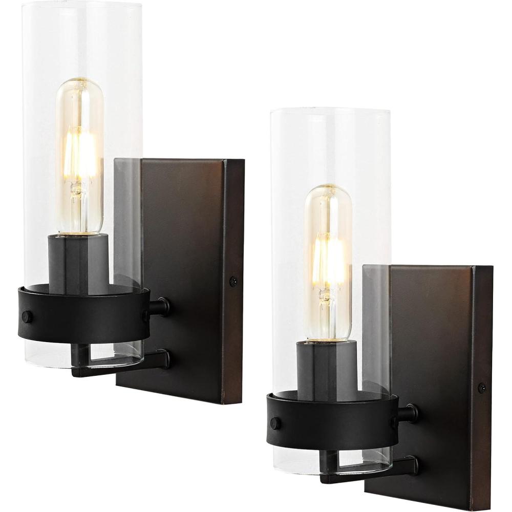 imageJONATHAN Y JYL9909BSET2 Harper 45quot 1Light Modern Farmhouse IronGlass LED Sconce Contemporary Midcentury Entryway Lobby Kitchen Bathroom Bedroom Living Room Oil Rubbed BronzeClear Set of 2OilRubbed Bronze