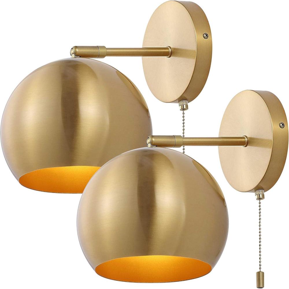 imageJONATHAN Y JYL9912ASET2 Tierra 7quot 1Light Modern Midcentury Iron LED Sconce with PullChain Switch Contemporary Coastal Entryway Lobby Kitchen Bathroom Bedroom Living Room Brass Gold Set of 2Brass Gold