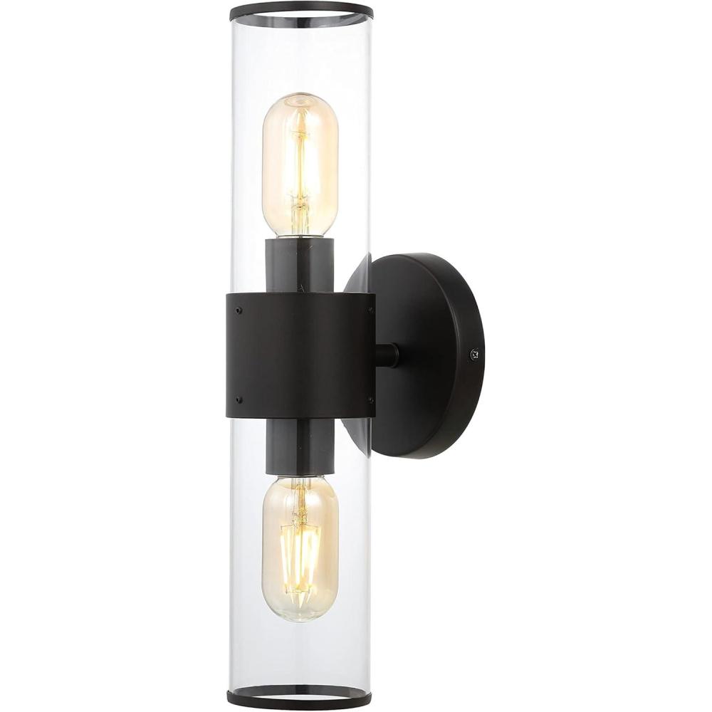 imageJONATHAN Y JYL9913C Quinn 155quot 2Light Farmhouse Industrial IronAcrylic LED Sconce Rustic Modern Contemporary Entryway Lobby Kitchen Bathroom Bedroom Living Room Hallway Oil Rubbed BronzeClearOil Rubbed BronzeClear