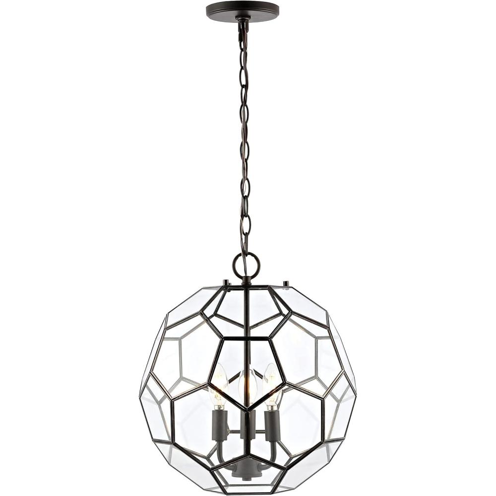 imageJONATHAN Y JYL9925A Bee 135quot 3Light Modern Bohemian IronGlass LED Pendant Contemporary Vintage Adjustable Dining Room Living Room Kitchen Island Foyer Bedroom Hallway NickelOilRubbed Bronze