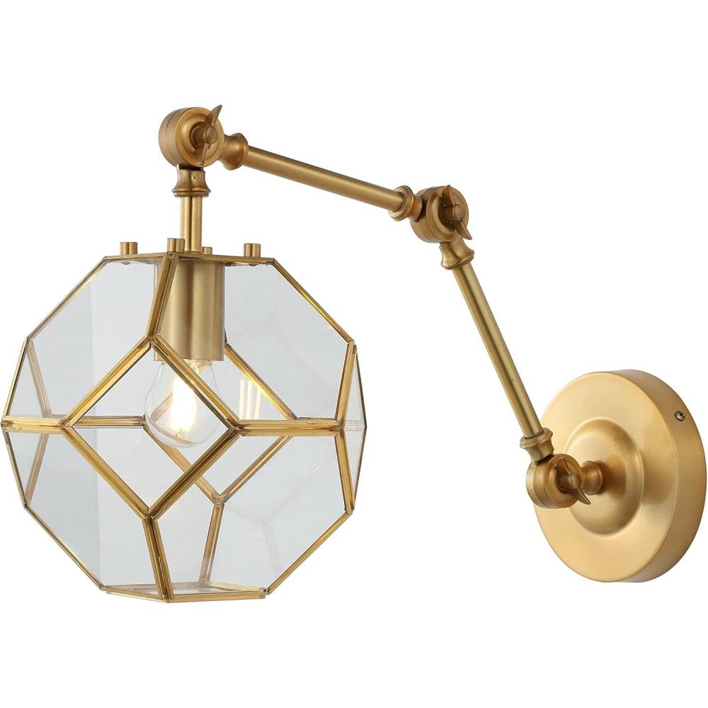 imageJONATHAN Y JYL9926A Honeycomb 75quot 1Light Modern Contemporary ArmAdjust IronGlass LED Sconce MidCentury Industrial Entryway Lobby Kitchen Bathroom Bedroom Living Room Hallway Brass GoldClear