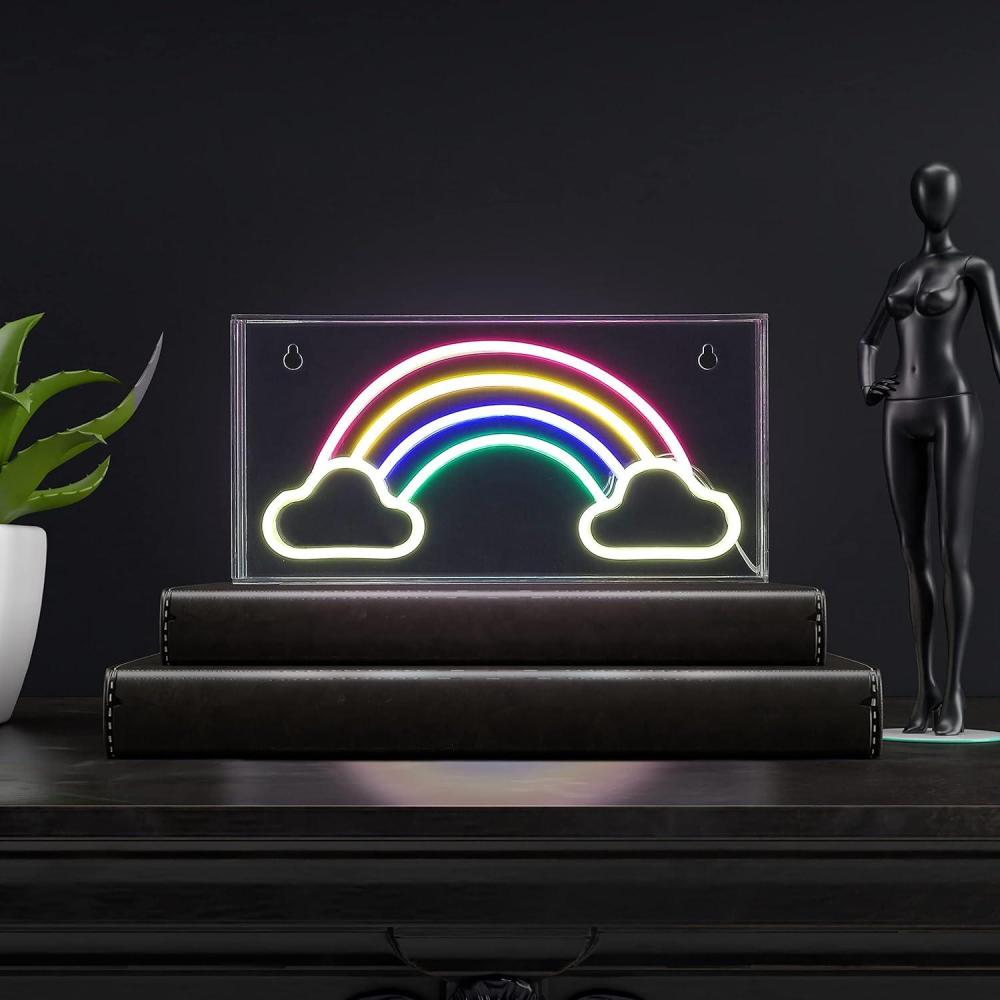 imageJONATHAN Y NEN1004A Rainbow 1175quot Contemporary Glam Acrylic Box USB Operated LED Neon Light MultiColored Plug in Wall Light for Bedroom Wall Dcor Kids Bedroom Party Supplier
