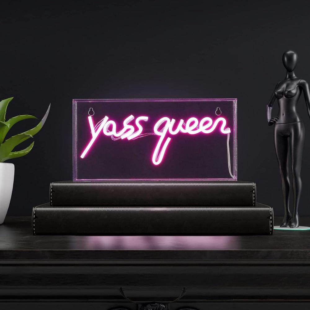 imageJONATHAN Y NEN1006A Yass Queen 118quot Contemporary Glam Acrylic Box USB Operated LED Neon Light Pink Plug in Wall Light for Bedroom Wall Dcor Kids Bedroom Party Supplier