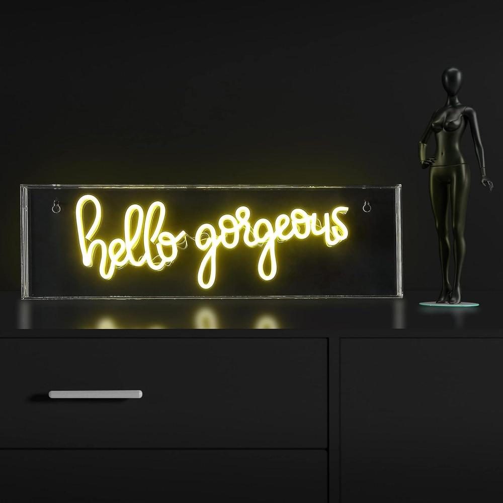 imageJONATHAN Y NEN1007A Hello Gorgerous 20quot Contemporary Glam Acrylic Box USB Operated LED Neon Light Yellow Plug in Wall Light for Bedroom Wall Dcor Kids Bedroom Party Supplier