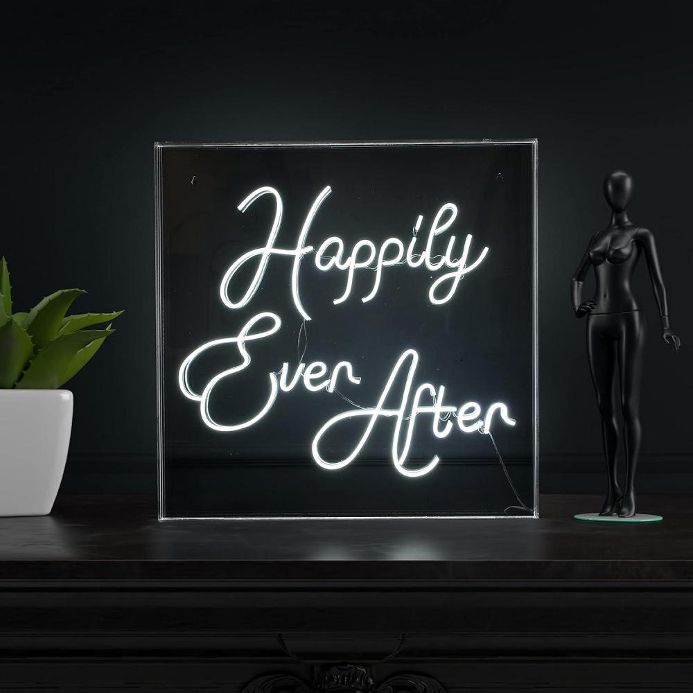 imageJONATHAN Y NEN1009A Happily Ever After 2363quot Square Contemporary Glam Acrylic Box USB Operated LED Neon Light White