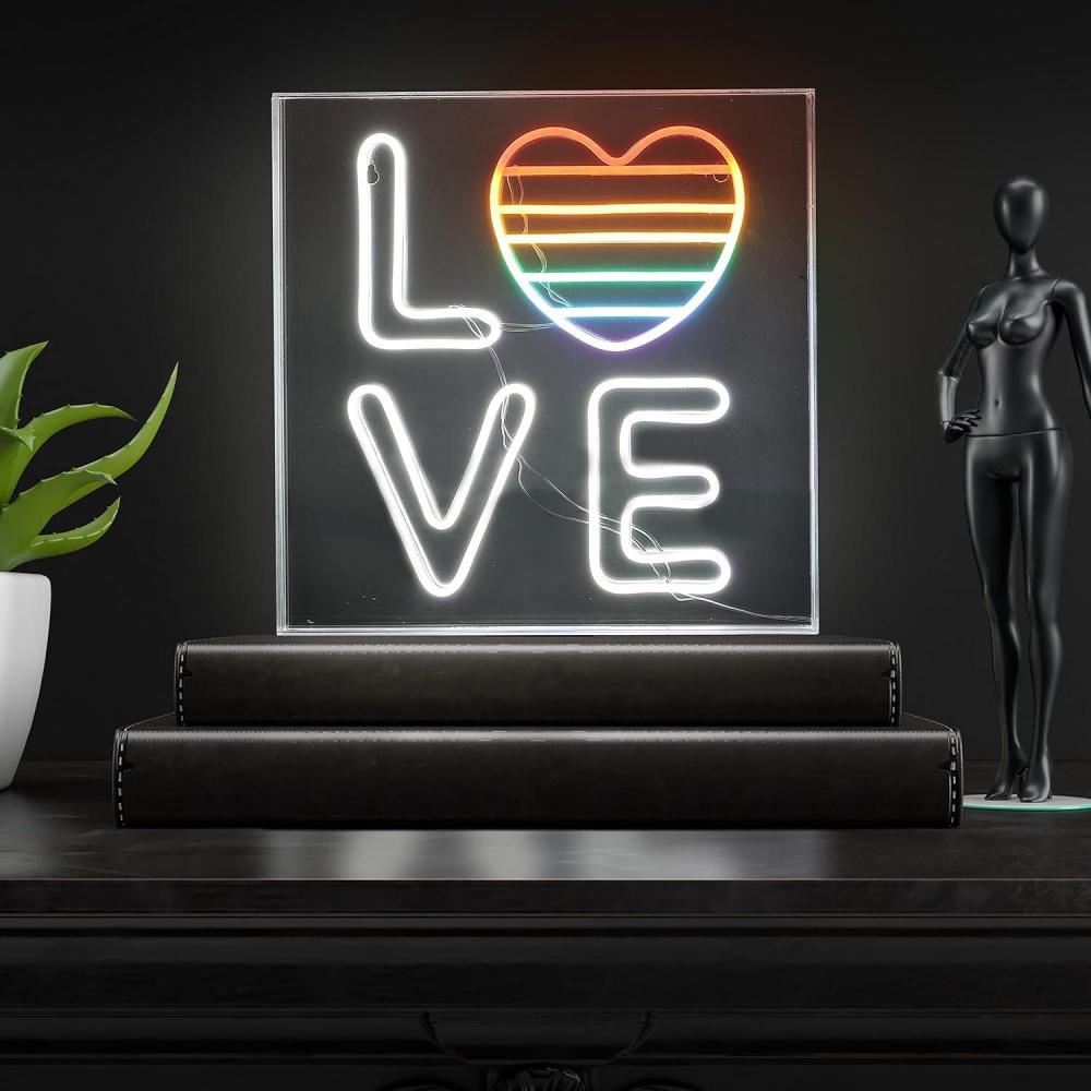 imageJONATHAN Y NEN1014A Love 15quot Square Contemporary Glam Acrylic Box USB Operated LED Neon Light WhiteRainbow