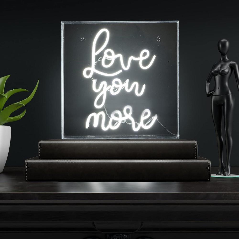 imageJONATHAN Y NEN1015A Love You More 15quot Square Contemporary Glam Acrylic Box USB Operated LED Neon Light White