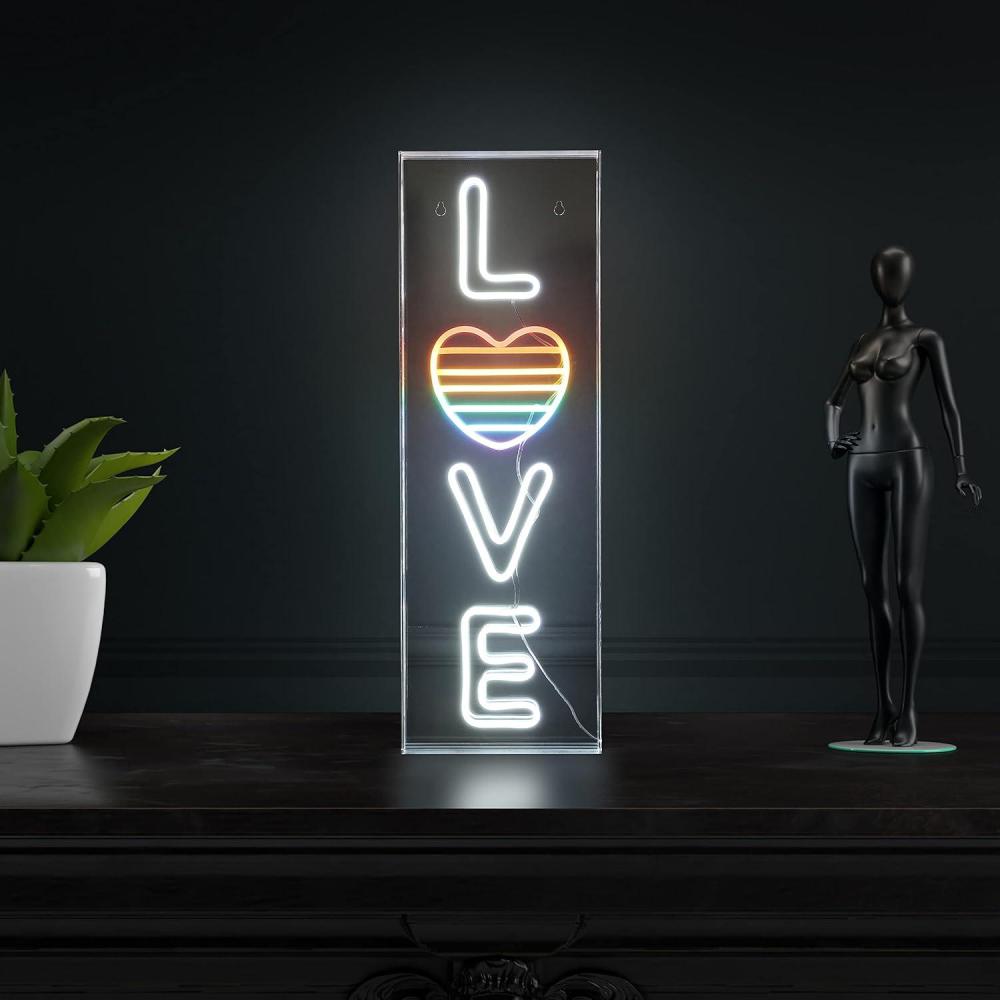 imageJONATHAN Y NEN1017A Love 8quot X 24quot Contemporary Glam Acrylic Box USB Operated LED Neon Light WhiteRainbow