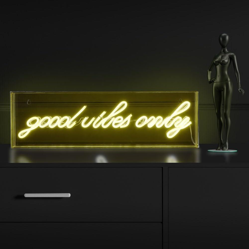 imageJONATHAN Y NEN1019A Good Vibes Only 20quot X 6quot Contemporary Glam Acrylic Box USB Operated LED Neon Light Yellow