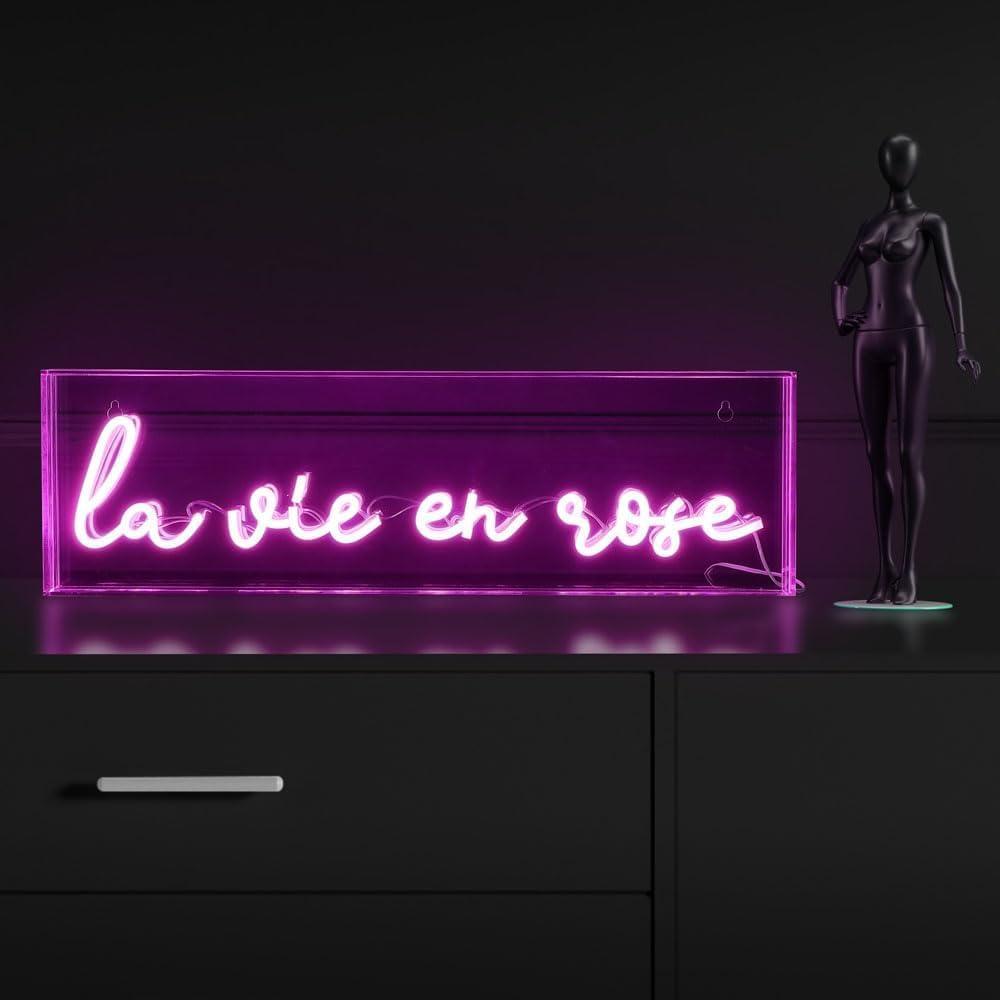 imageJONATHAN Y NEN1020A La Vie En Rose 20quot X 6quot Contemporary Glam Acrylic Box USB Operated LED Neon Light Pink