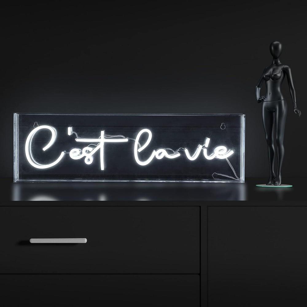 imageJONATHAN Y NEN1021A Cest La Vie 20quot X 6quot Contemporary Glam Acrylic Box USB Operated LED Neon Light White