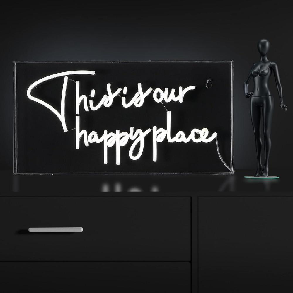 imageJONATHAN Y NEN1026A This is Your Happy Place 196quot X 101quot Contemporary Glam Acrylic Box USB Operated LED Neon Light White