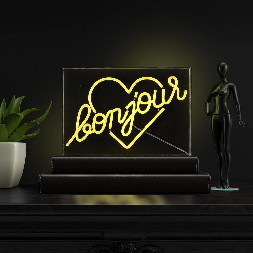 imageJONATHAN Y NEN1030A Bonjour Heart 15quot X 103quot Contemporary Glam Acrylic Box USB Operated LED Neon Light Yellow