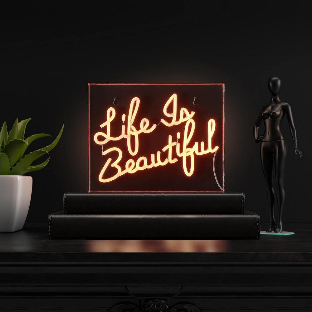 imageJONATHAN Y NEN1031A Life is Beautiful 137quot X 109quot Contemporary Glam Acrylic Box USB Operated LED Neon Light Orange