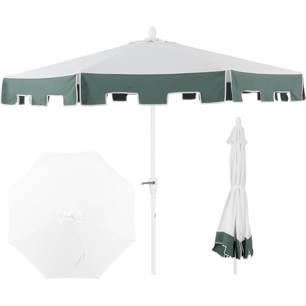 imageJONATHAN Y UMB1000C Baiona 9 ft Classic MidCentury Market Patio Umbrella with UV Protection AutoTilt Crank and Wind Vent in WhiteCoral PinkWhiteGreen