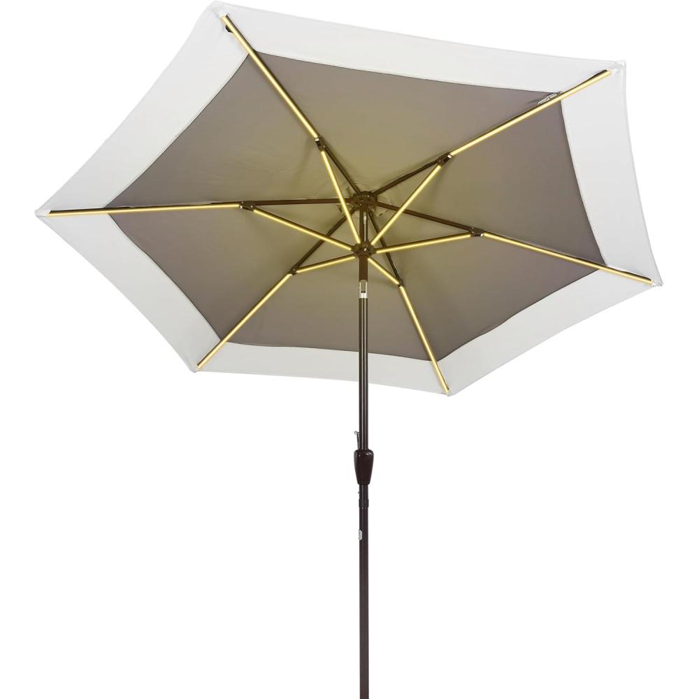 imageJONATHAN Y UMB1100E Spencer 9 ft Classic Coastal 2Tone Solar LED Market Patio Umbrella with 12 LED Strip Lights AutoTilt Crank Protection in GreenWhiteGrayWhite