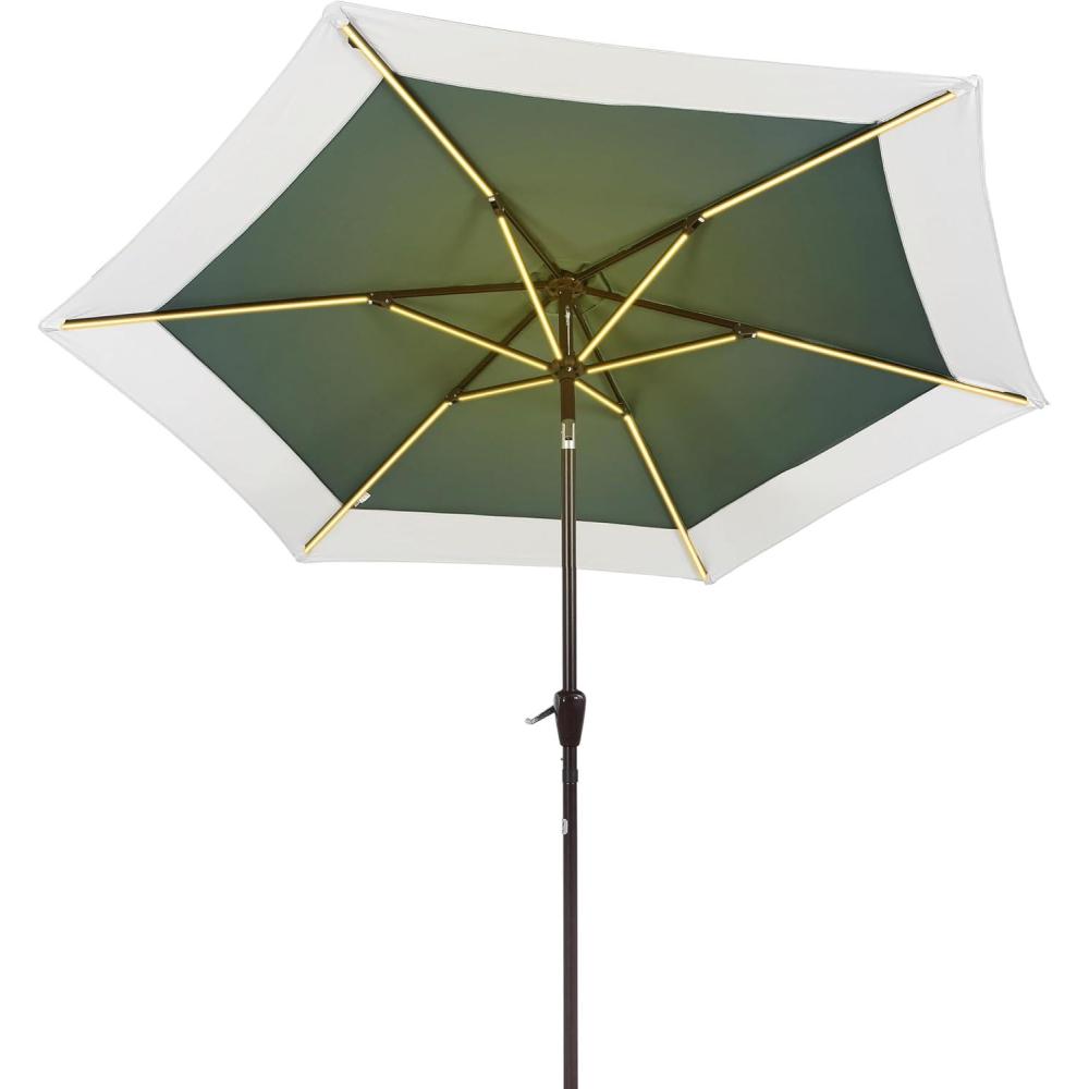 imageJONATHAN Y UMB1100E Spencer 9 ft Classic Coastal 2Tone Solar LED Market Patio Umbrella with 12 LED Strip Lights AutoTilt Crank Protection in GreenWhiteGreenWhite
