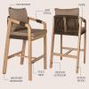 JONATHAN Y BSL1200B-SET2 Porto Modern Coastal Tub Roped Acacia Wood Outdoor Bar Stool with Cushions and Armrests Modern, Coastal, Contemporary, Rustic, Garden Room, Patio, Gray/Teak Brown (Set of 2)(Brown)