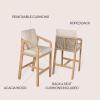 JONATHAN Y BSL1200B-SET2 Porto Modern Coastal Tub Roped Acacia Wood Outdoor Bar Stool with Cushions and Armrests Modern, Coastal, Contemporary, Rustic, Garden Room, Patio, Gray/Teak Brown (Set of 2)(Beige/Light Teak)