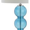 JONATHAN Y JYL1070A-SET2 Set of 2 Table Lamps Bella 27″ Glass Triple-Sphere LED Table Lamp Contemporary Bedside Desk Nightstand Lamp for Bedroom Living Room Office College Bookcase, Clear/Brass(Sky Blue/Chrome)