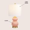 JONATHAN Y JYL1099A Daphne 20″ Ribbed Metal/Glass LED Table Lamp Contemporary Transitional Bedside Desk Nightstand Lamp for Bedroom Living Room Office College Bookcase, White/Brass Gold(Pink)