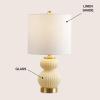 JONATHAN Y JYL1099A Daphne 20″ Ribbed Metal/Glass LED Table Lamp Contemporary Transitional Bedside Desk Nightstand Lamp for Bedroom Living Room Office College Bookcase, White/Brass Gold(Ivory)