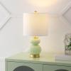 JONATHAN Y JYL1099A Daphne 20″ Ribbed Metal/Glass LED Table Lamp Contemporary Transitional Bedside Desk Nightstand Lamp for Bedroom Living Room Office College Bookcase, White/Brass Gold(Mint Green)